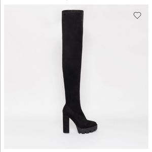 Black Suede Platform Thigh High Boots